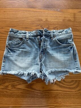 Free People Washed Light Blue Distressed Denim Shorts